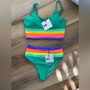 Beach Riot Green Rainbow Bikini Set M top S bottom